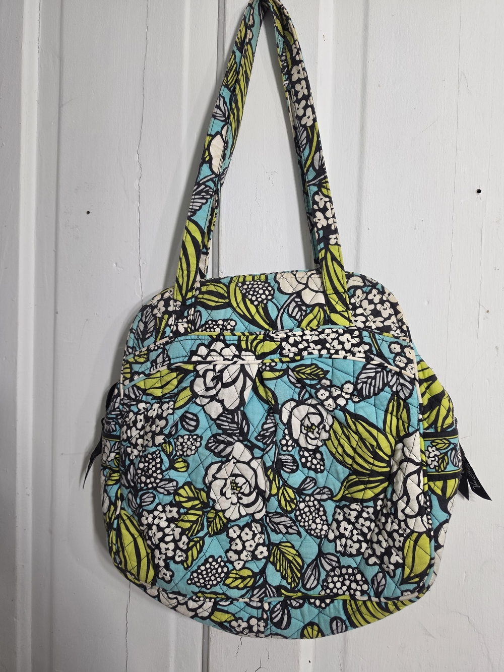 Vera Bradley Quilted Floral Shoulder Bag in Aqua, Lime and White